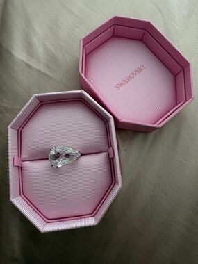Swarovski Clear Teardrop Crystal Ring with Pink Box ✨